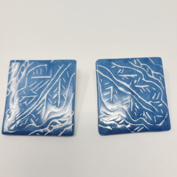 Jewelry - Vintage Extra Large Rectangle Ceramic Earrings Pai